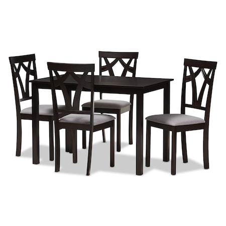 Baxton Studio Sylvia Grey Upholstered and Brown Finished 5-Piece Dining Set 142-8028-8026